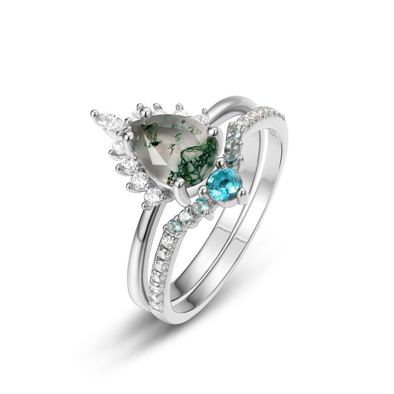 S925 Sterling Silver Moss Agate Signature Ring