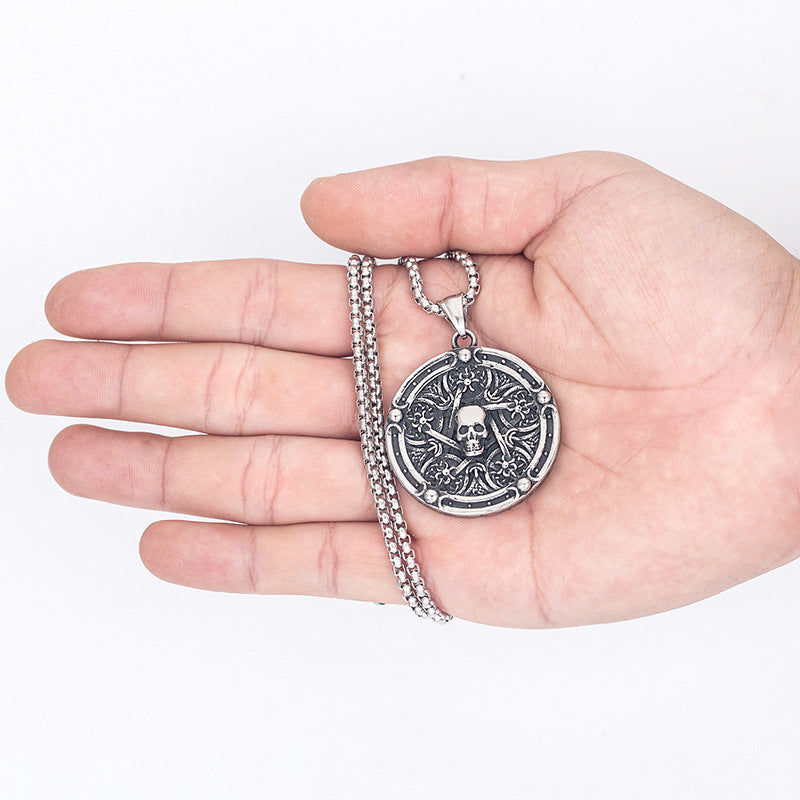 Steel Necklace – Vintage Skull Pendant For Men