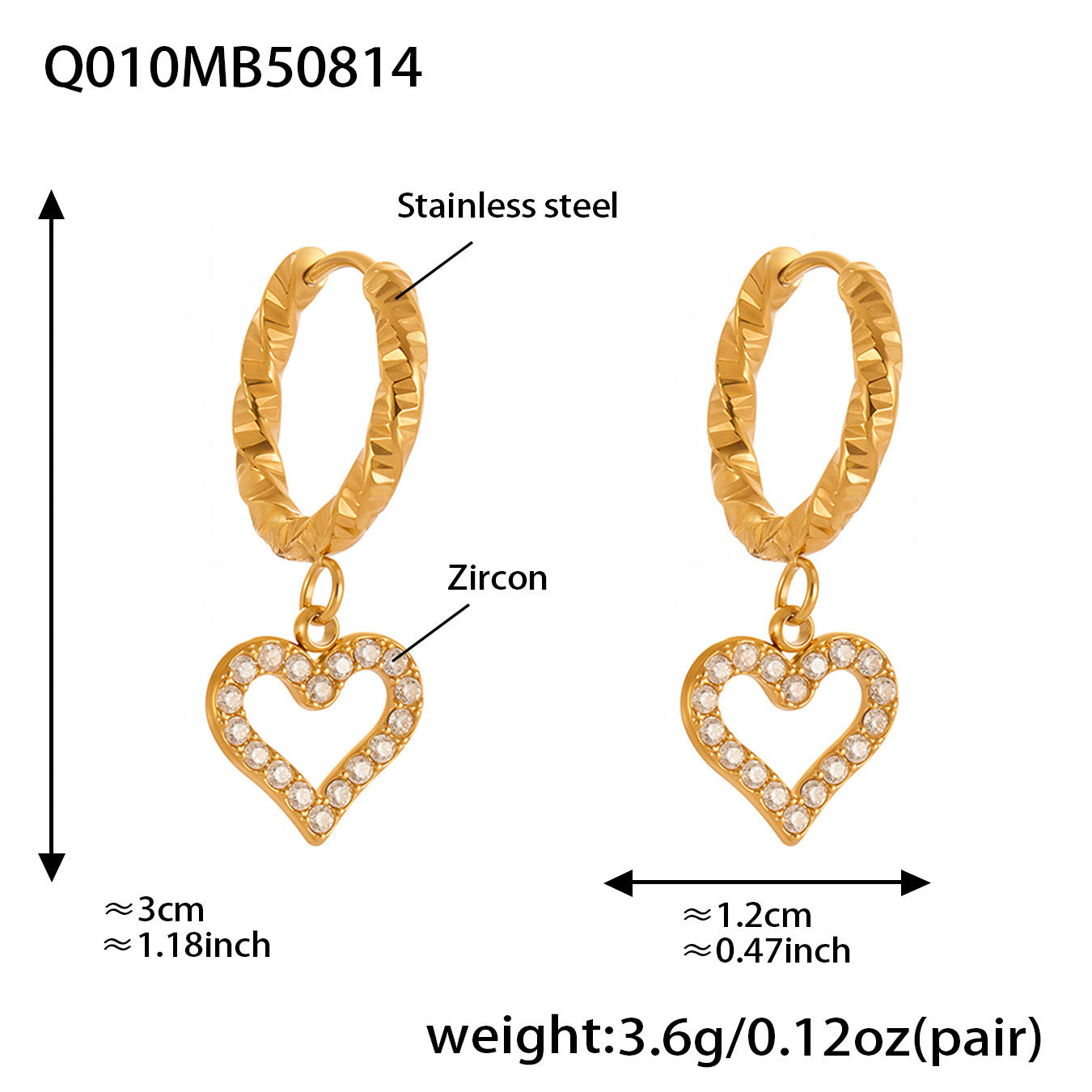 Planderful Peach Heart Hollow Titanium Earrings For Women