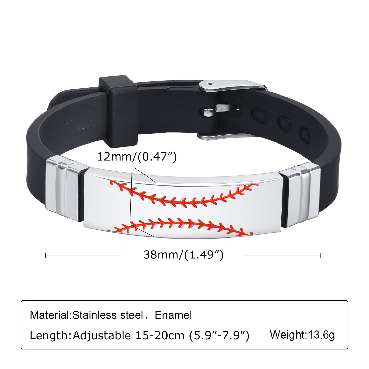 Planderful Stainless Steel Men Bracelet Baseball Pattern