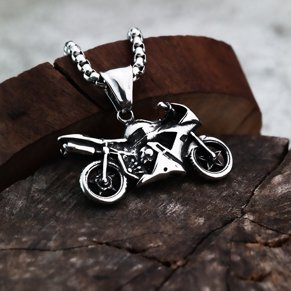 European and American Jewelry Wholesale Titanium Steel Men's Pendant Necklace Retro Hip-Hop Motorcycle Tag