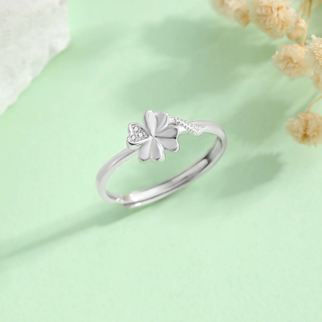 Planderful Four Leaf Clover Ring Sterling Silver S925 Light Luxury Gift For Girlfriend