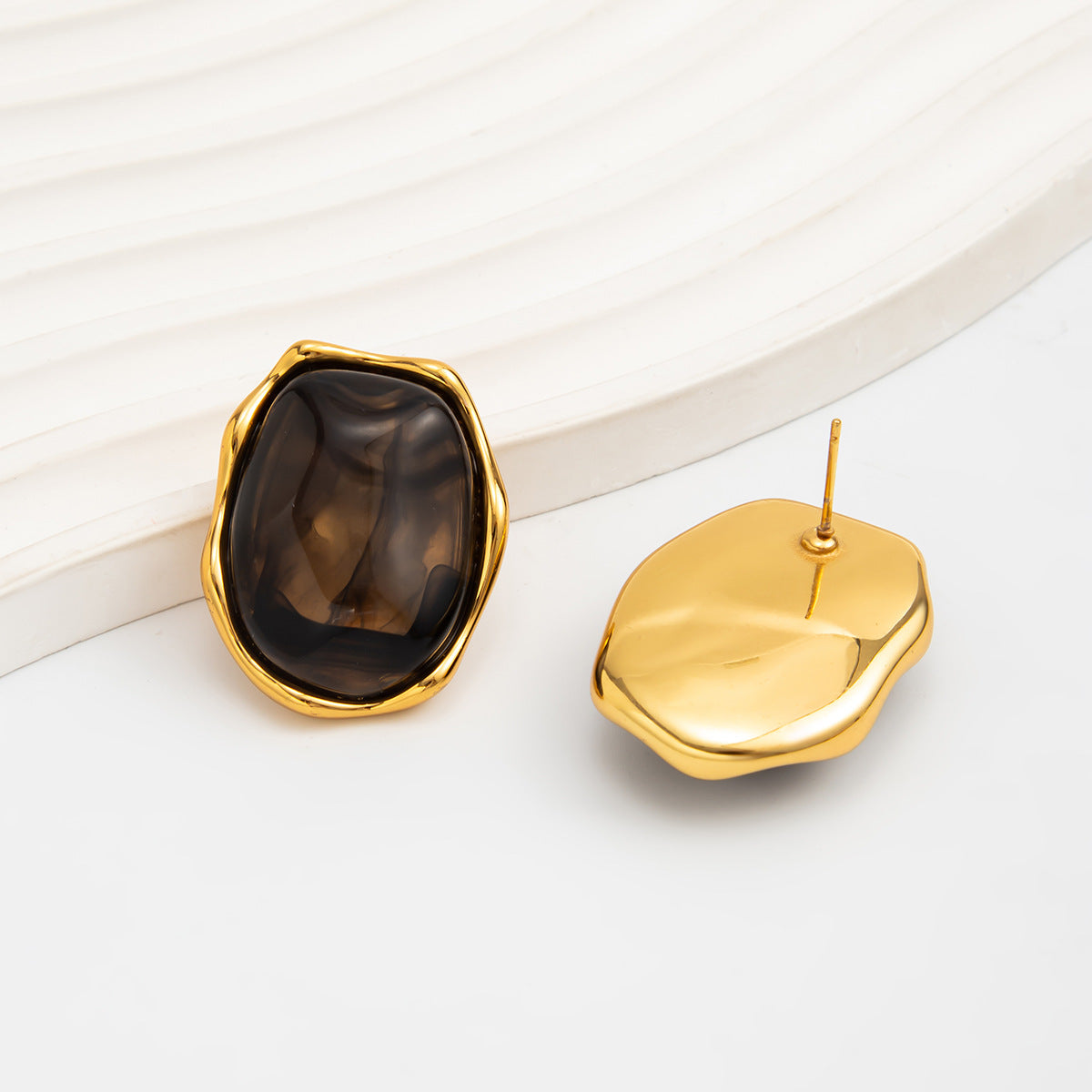 Planderful Vienna Verve Stainless Steel Irregular Concave Convex Stud Earrings For Women Geometric Statement Jewelry