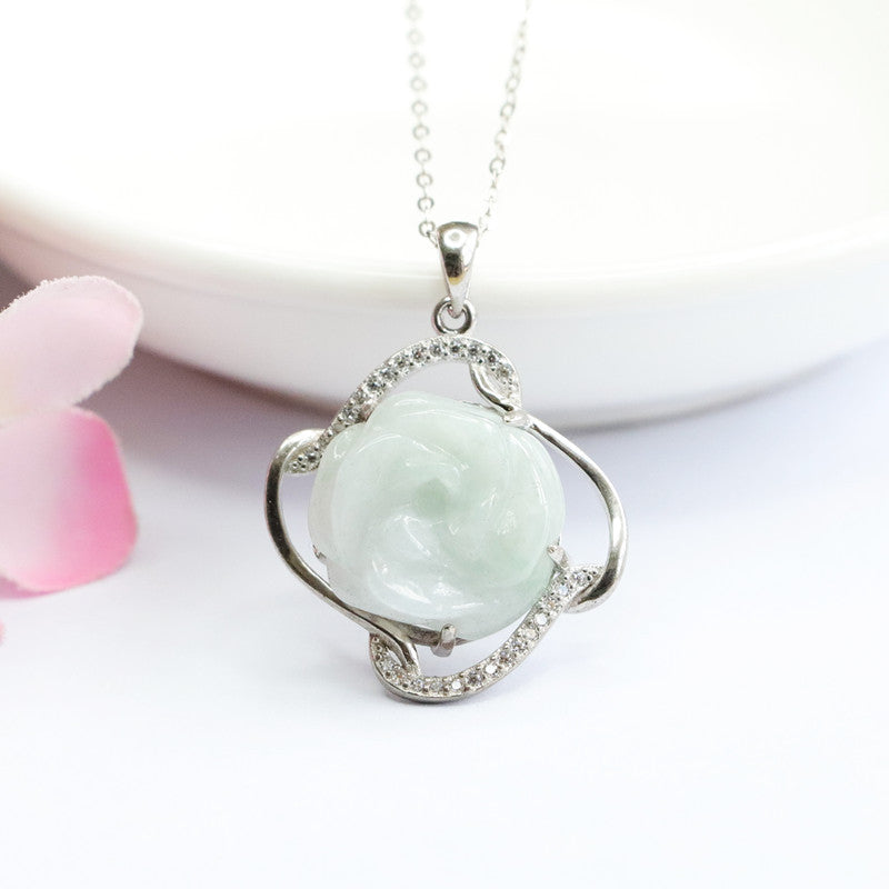 Elegant A Grade Rose Jade Pendant Necklace in Sterling Silver