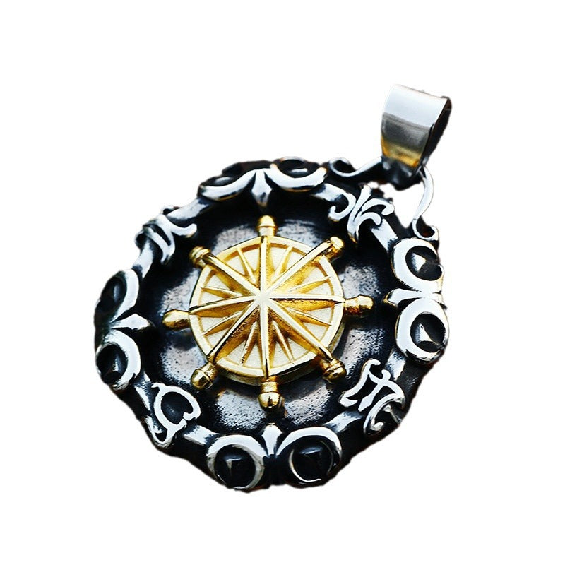 Retro-Inspired HNA Xinghai Titanium Steel Compass Pendant for Men - Wholesale Stainless Steel Electroplated Design