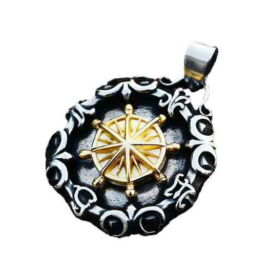 Retro-Inspired HNA Xinghai Titanium Steel Compass Pendant for Men - Wholesale Stainless Steel Electroplated Design