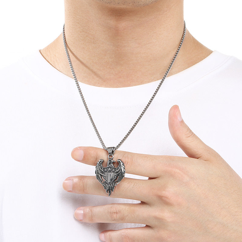 Viking Double Wolf Head Love Knot Pendant Punk Style Retro Cross Feathered Eagle Necklace