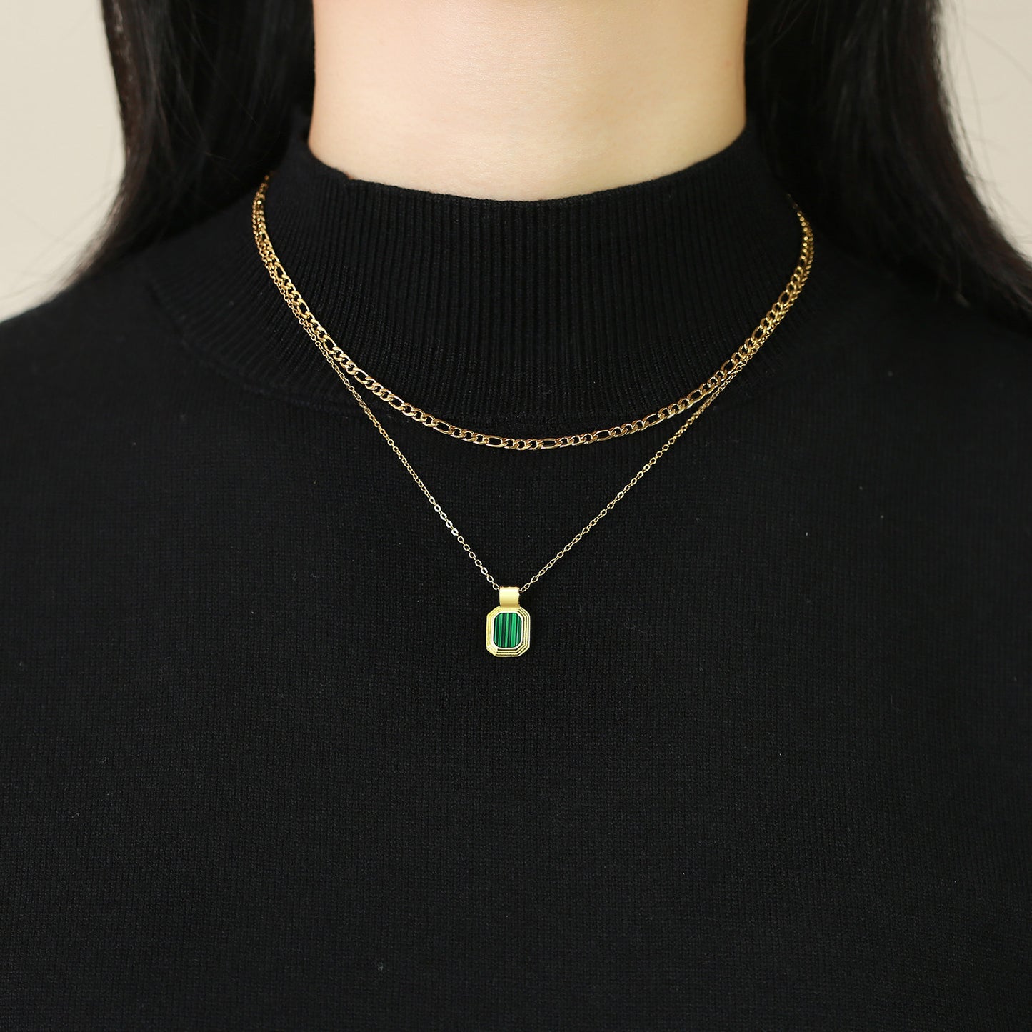 Stainless Steel Double Layer Geometric Square Tag Pendant Necklace