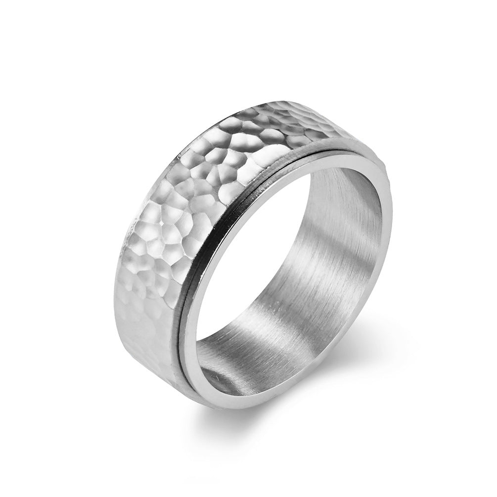 Amazon Neutral Wind Hand-Hammered Moon Pit Pattern Ring