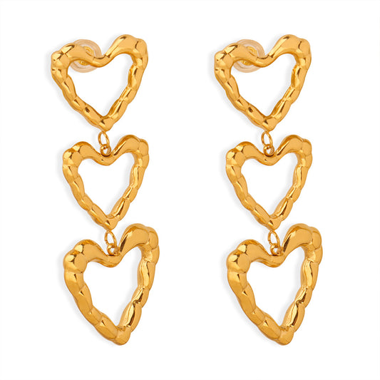 Heartfelt Gold-Plated Titanium Steel Long Earrings for Women
