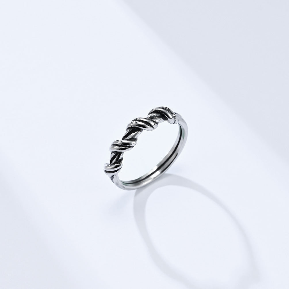 INS Neutral Cold Wind Wire Wrapped Stainless Steel Ring