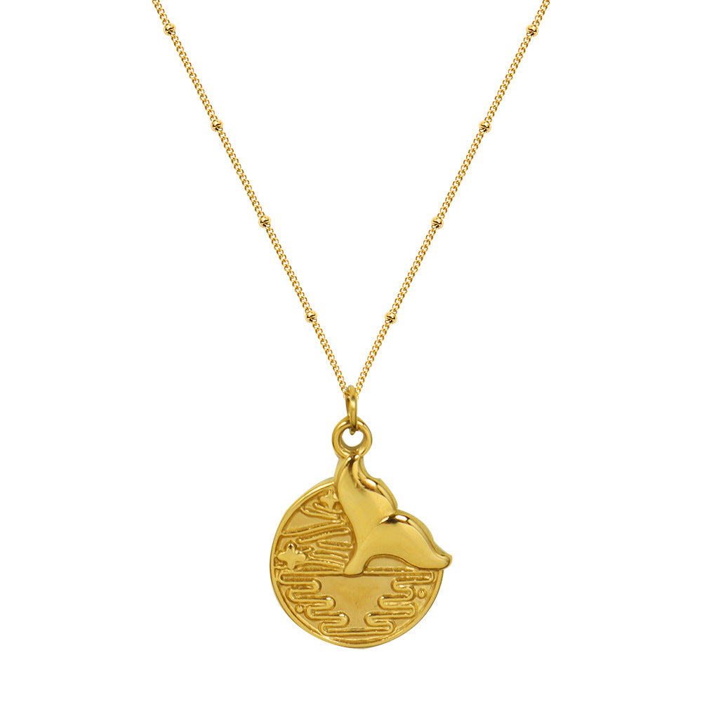 European Mermaid Medallion Pendant Necklace - 18k Gold Plated Titanium Steel Clavicle Chain