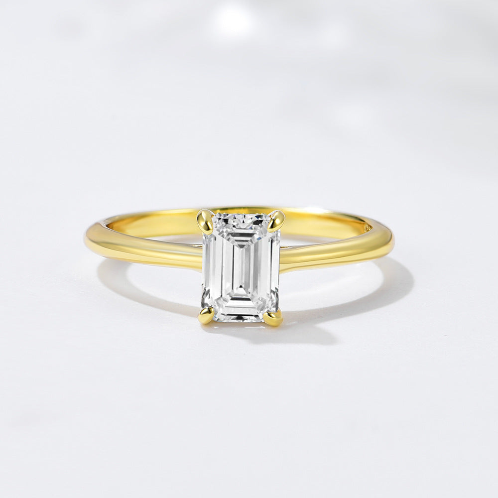 925 Sterling Silver Geometric Rectangular Zircon Ring Exquisite Simulation Diamond Wedding Ring Jewelry