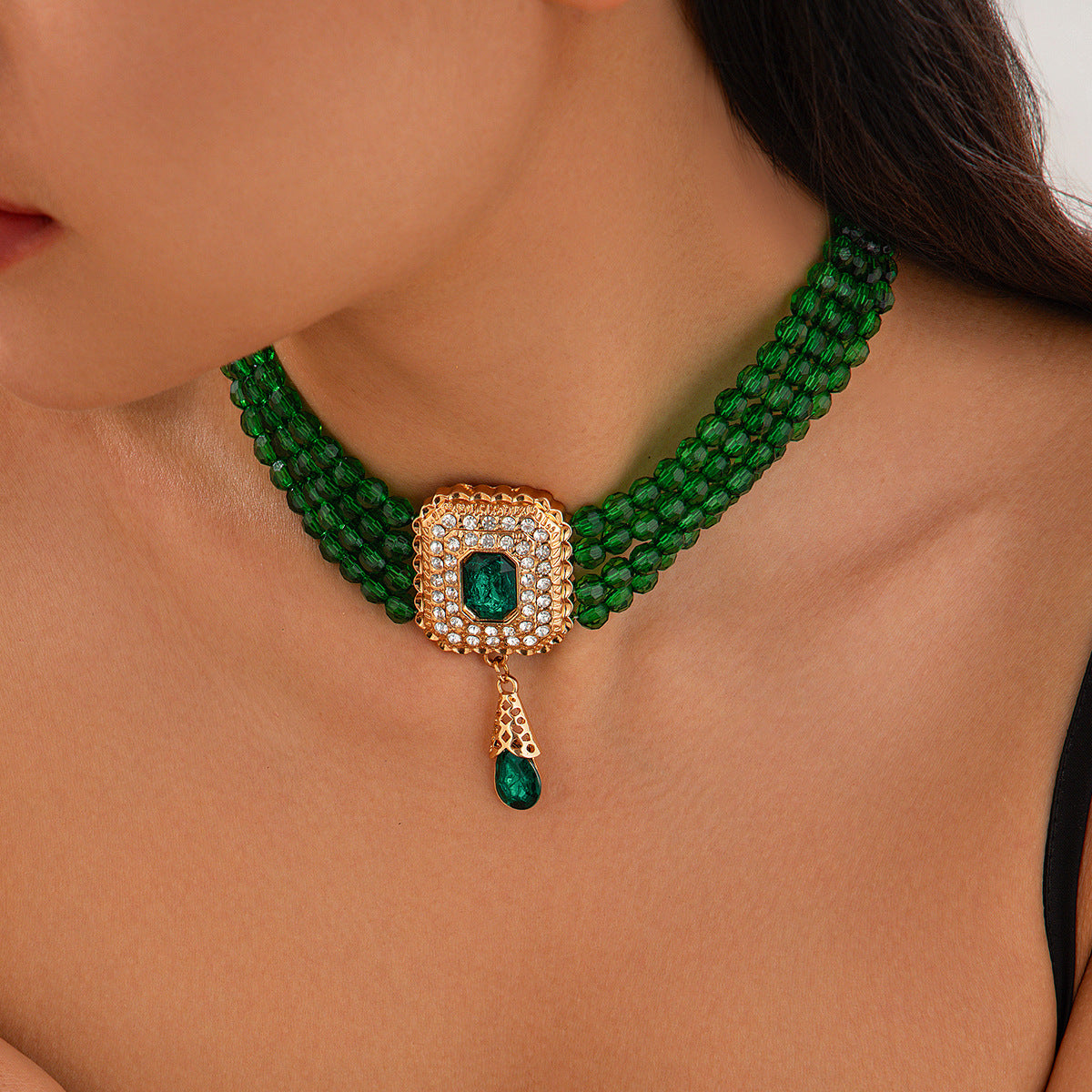 French Crystal Square Layered Choker