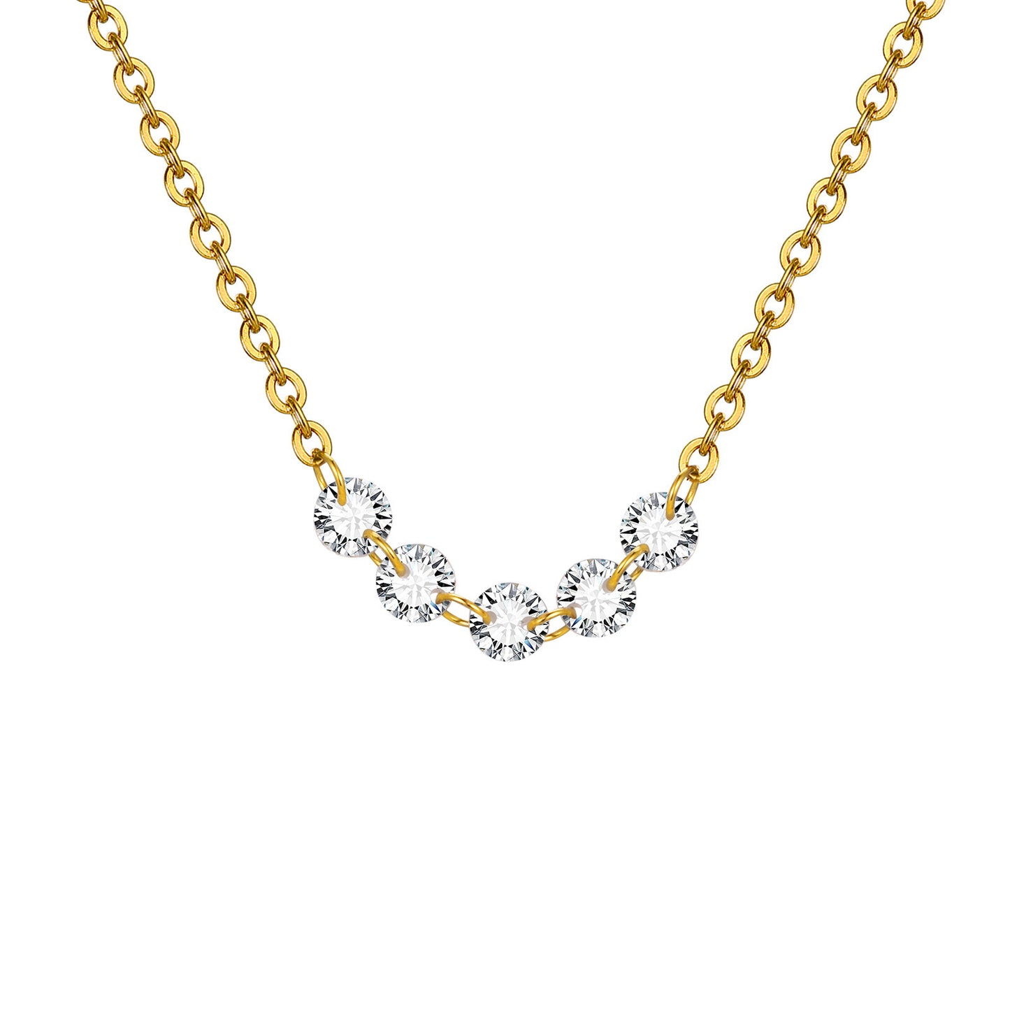 Stainless Steel White Zircon Gold Necklace Ladies