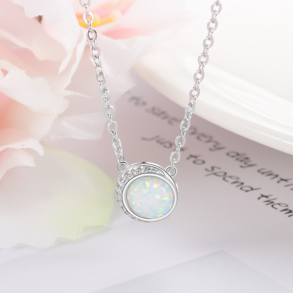 Planderful Jewelry Sterling Silver Opal Pendant Necklace