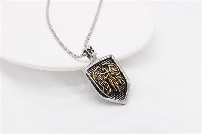 Greek God Of War Wings Shield Pendant Titanium Steel Unisex Necklace By Planderful For Him And Her