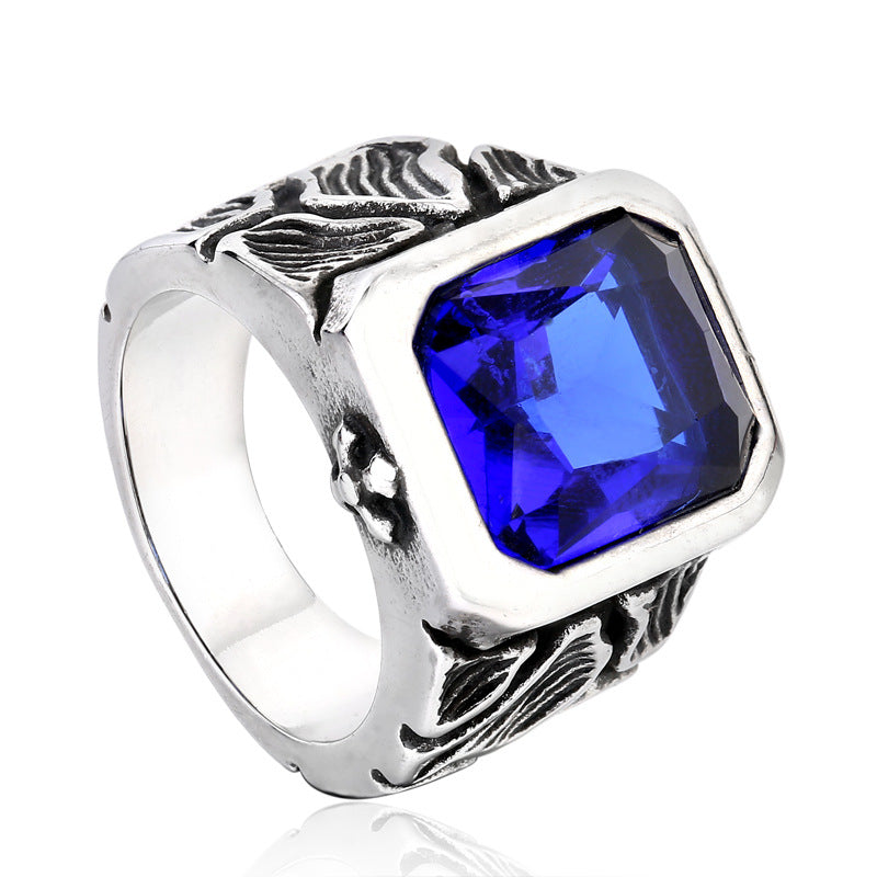 Custom Engraved Stainless Steel Men's Gem Ring - Retro Jewelry Wholesale