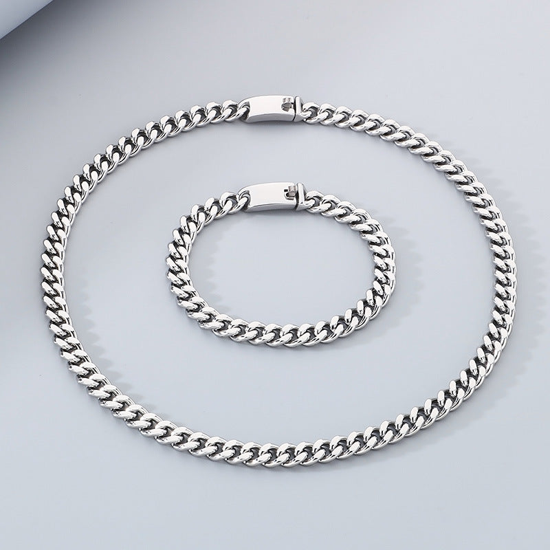 Stainless Steel Cuban Chain Bracelet Necklace For Men