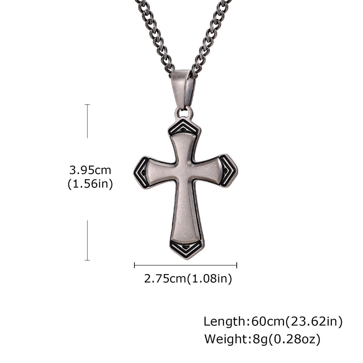 Stainless Steel Baked Black Lacquer Cut Cross Pendant Necklace