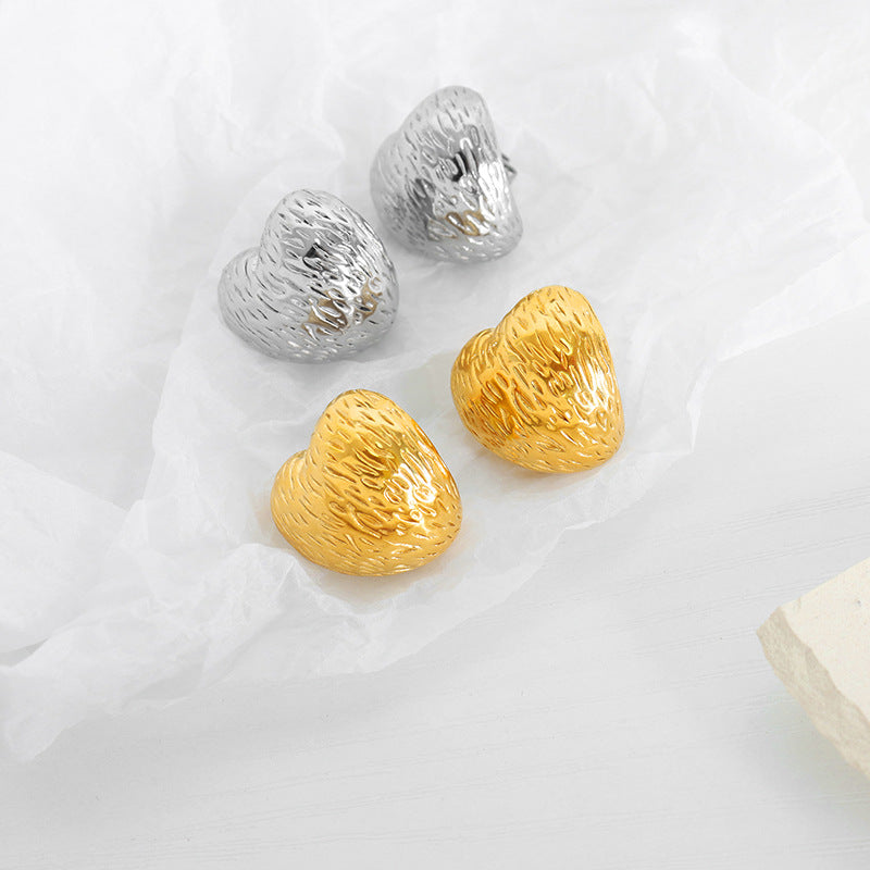 French Love Earrings: Elegant and Timeless Metal Peach Heart Earstuds with 18K Gold Plating