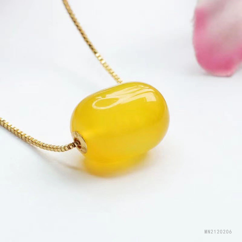 Yellow Chalcedony 18K Gold-Set Barrel Pendant — No Chain