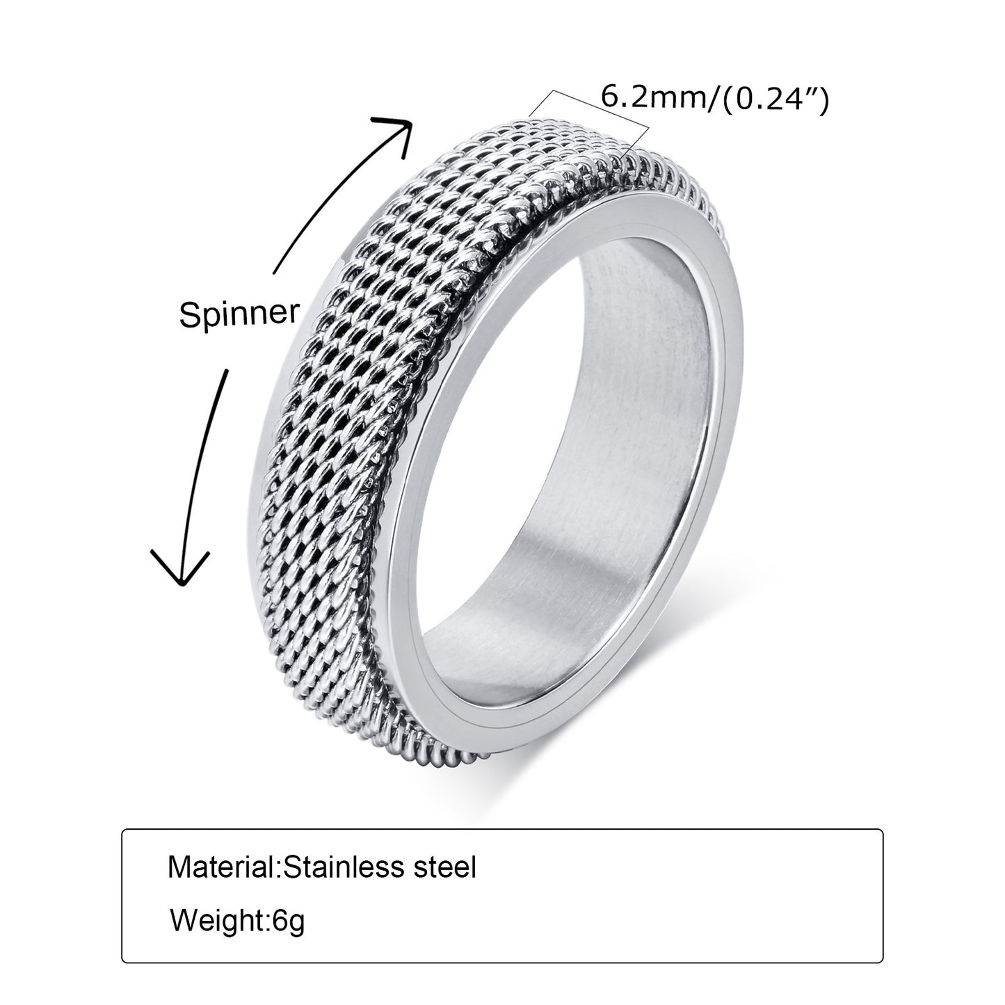 Men's Titanium Steel Ring Stainless Steel Mesh Rotary Ring
