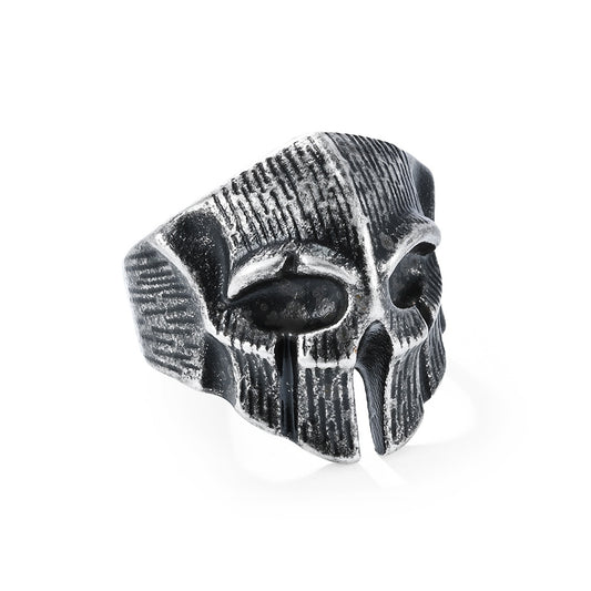 Planderful Spartan Skull Stainless Steel Ring For Men Bold Vintage Look Rugged Ancient Silver Jewelry