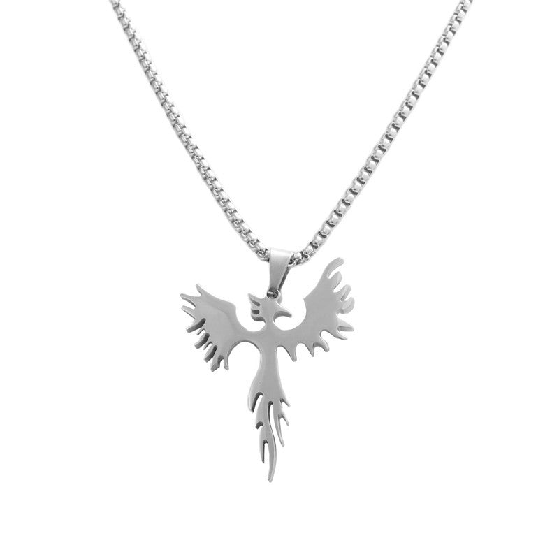 Titanium Steel Retro Fire Phoenix Pendant Necklace for Men - Trendy Personalized Design
