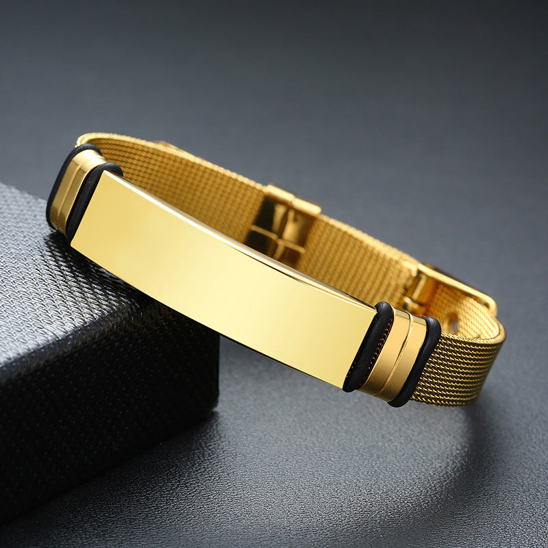 Stainless Steel Mesh Curved Brand Bracelet for Men