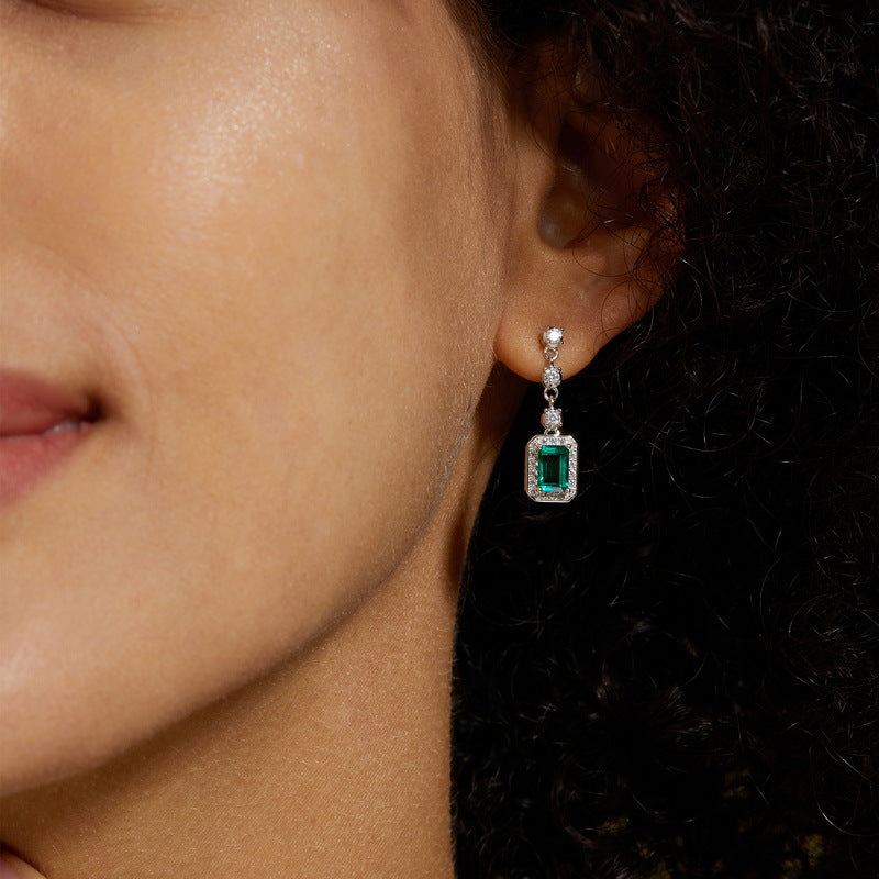 S925 Sterling Silver Lab-Grown Emerald Signature Stud Earrings