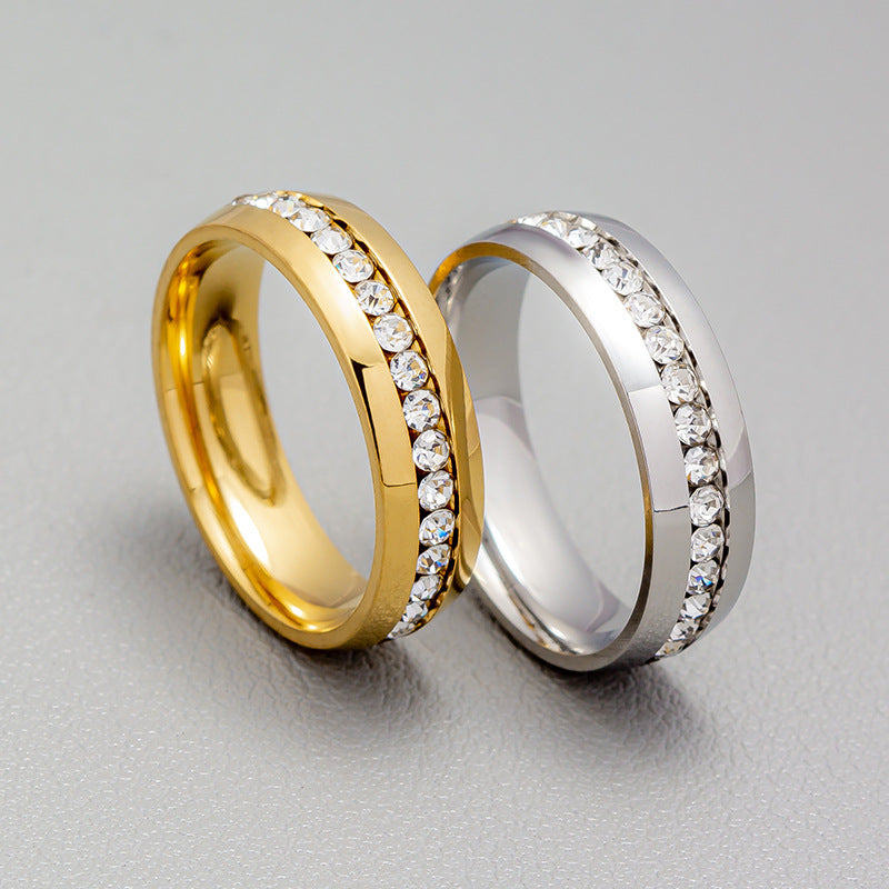 Planderful Everyday Genie Zircon Ring Stainless Steel Unisex Personalized Jewelry Single Row Inlaid Gems Gold Plated