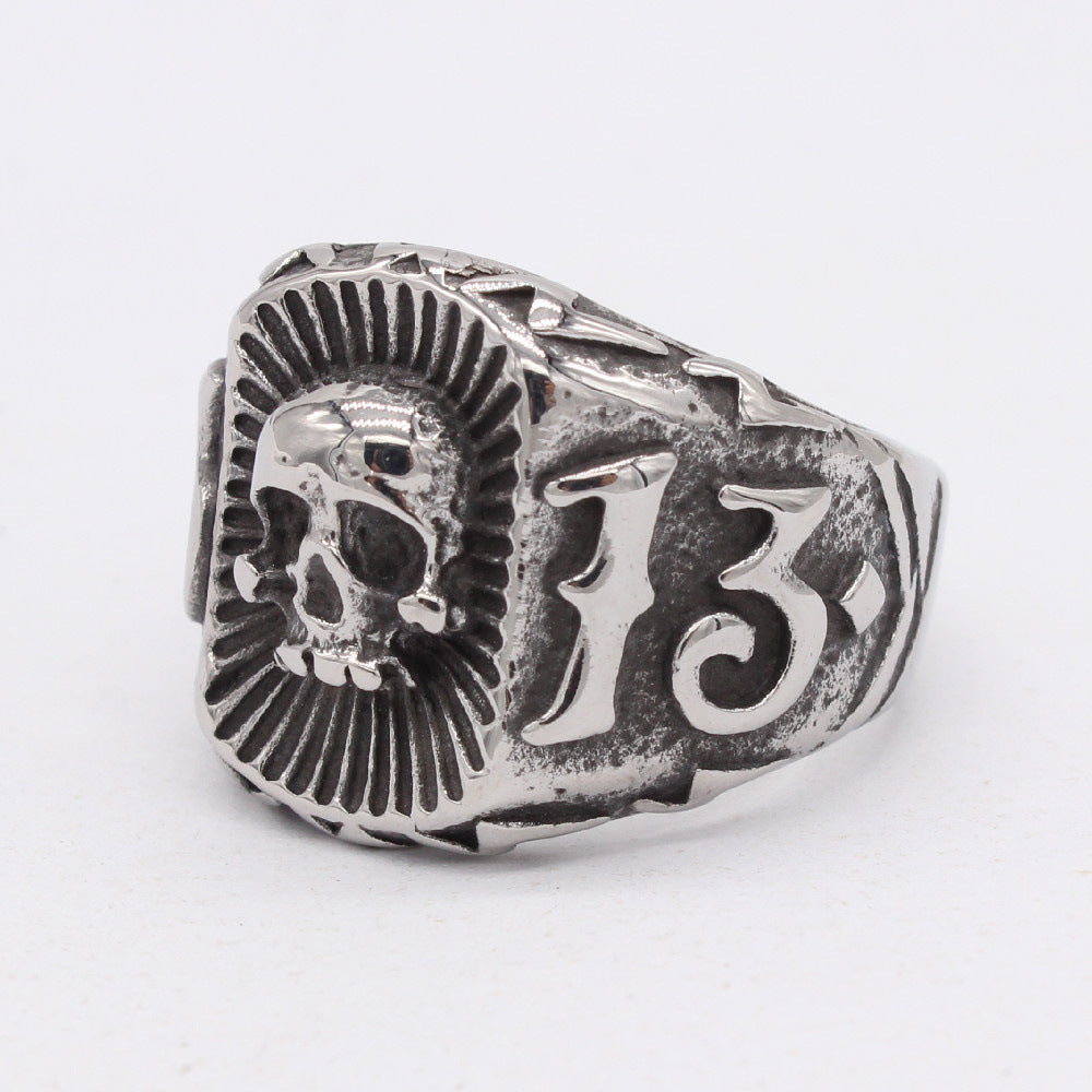 Gothic Number 13 Skull Titanium Steel Ring