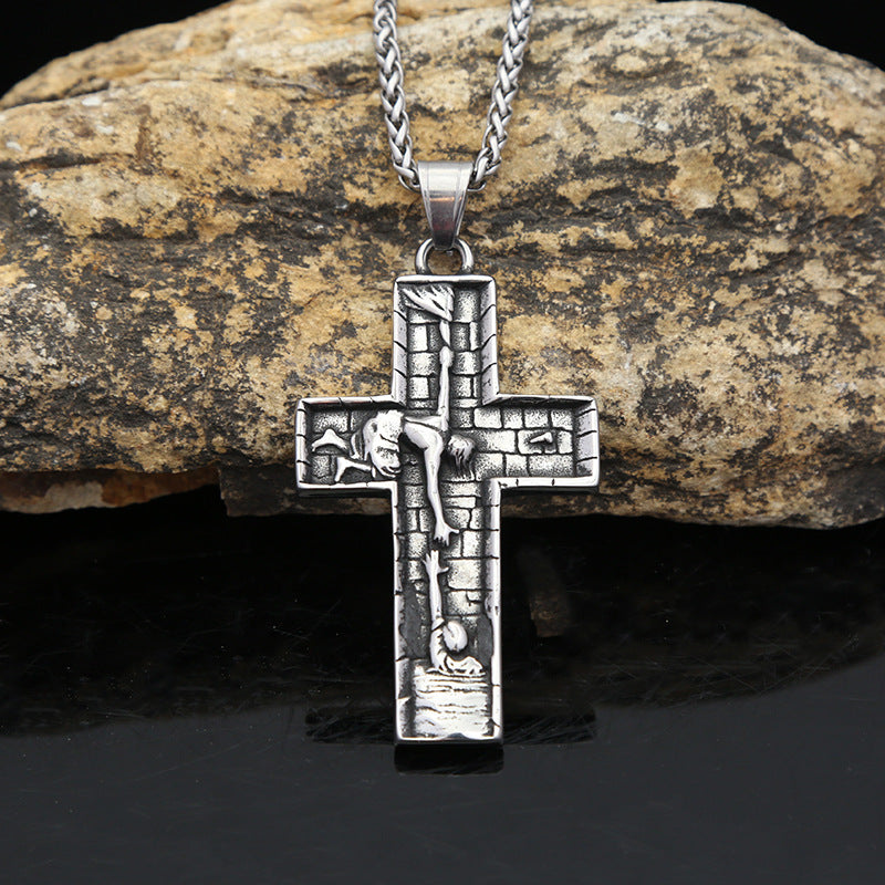Cross-Border Explosion Retro Savior Stainless Steel Cross Pendant Necklace for Men