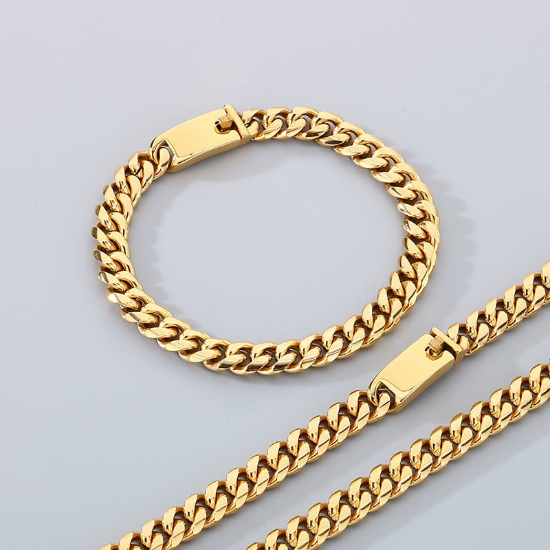 Bend Plug Bracelet 8mm Stainless Steel Cuban Chain Set Men