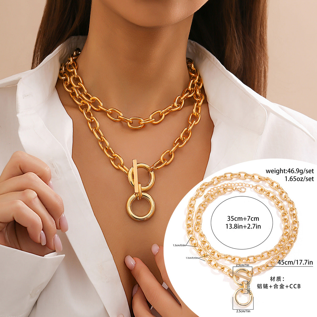 European and American Multilayer Punk Necklace with Niche OT Buckle Pendant