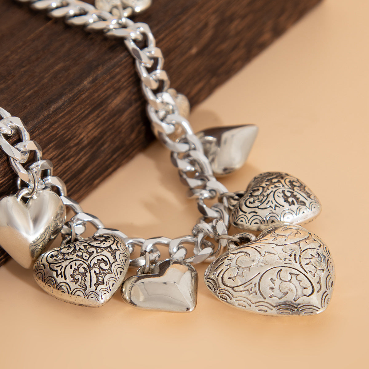 Vintage Heart Copper Bead Necklace