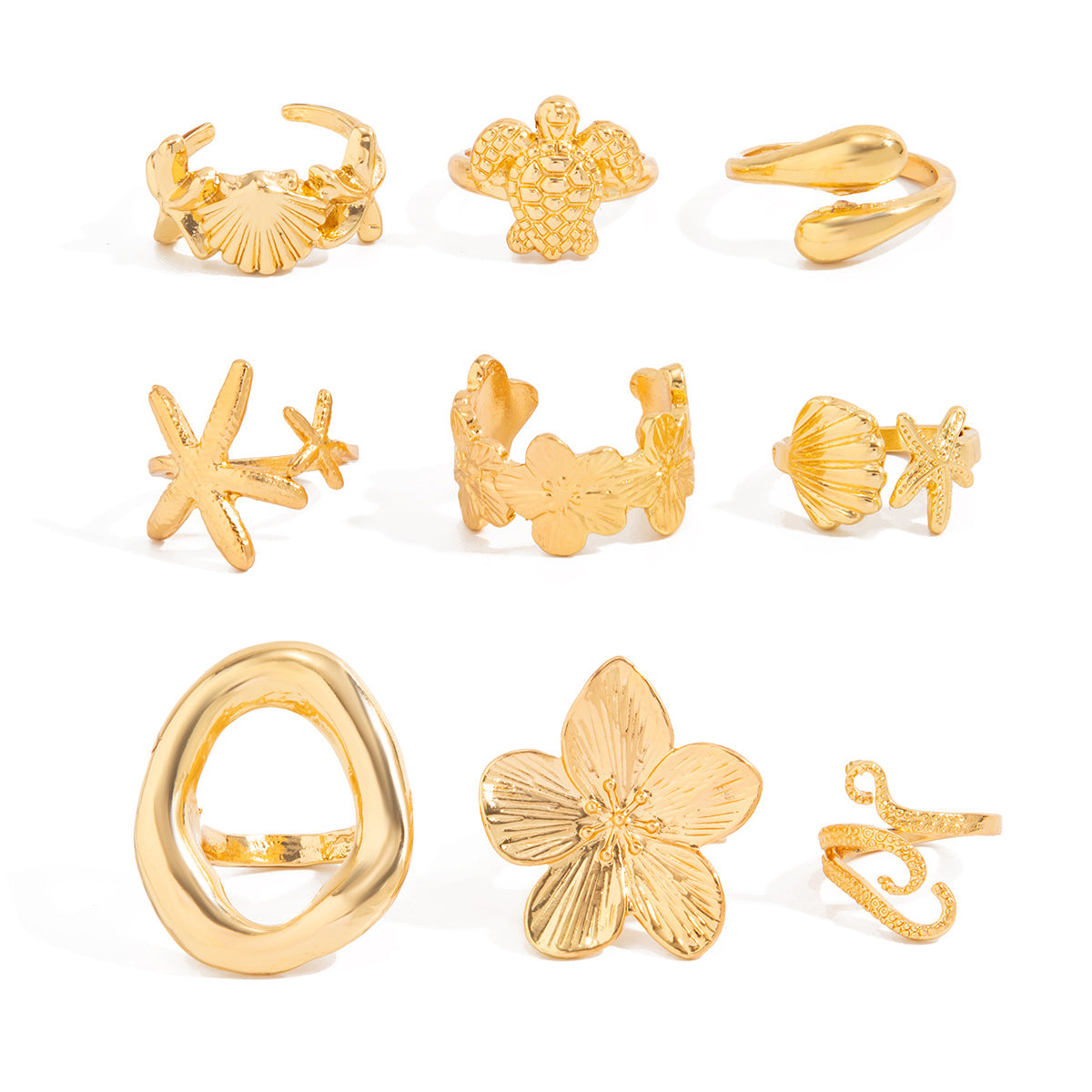 Sea Turtle Open Ring Set With Geometric Starfish Accents By Planderful Vienna Verve For Ocean Lovers