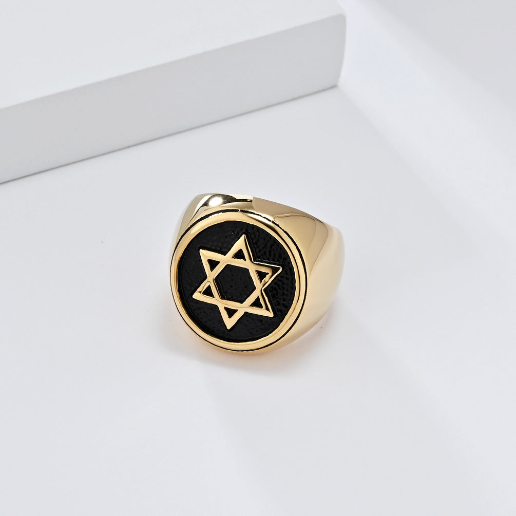 Retro Hexagram Titanium Steel Ring for Men Advanced Style
