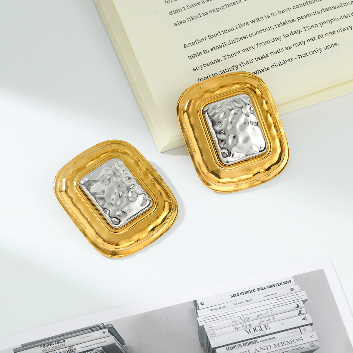 Planderful Vienna Verve Stainless Steel Earrings Hammered Textured Geometric Color Block for Bold Fashion Lovers