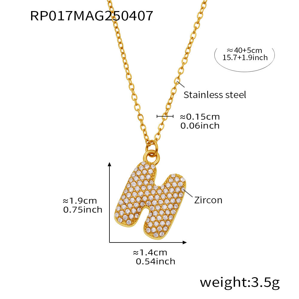 Planderful 26 Letter Zircon Necklace Gold Plated Hip Hop