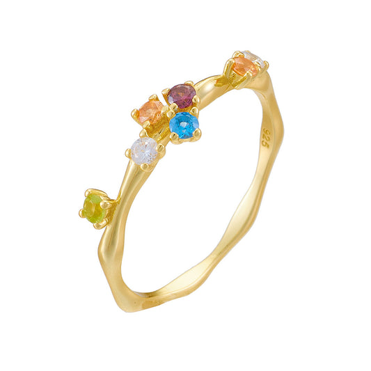 S925 Pure Silver Rainbow Zircon Ring Colored Zircon Ring Bracelet