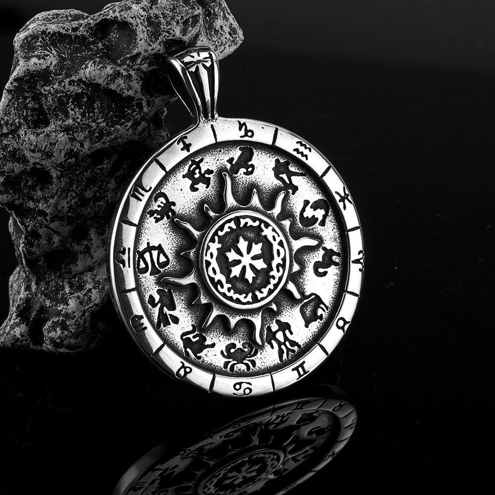 European And American Retro Men's Jewelry Stainless Steel Pendant Twelve Constellations Tag Necklace For Men