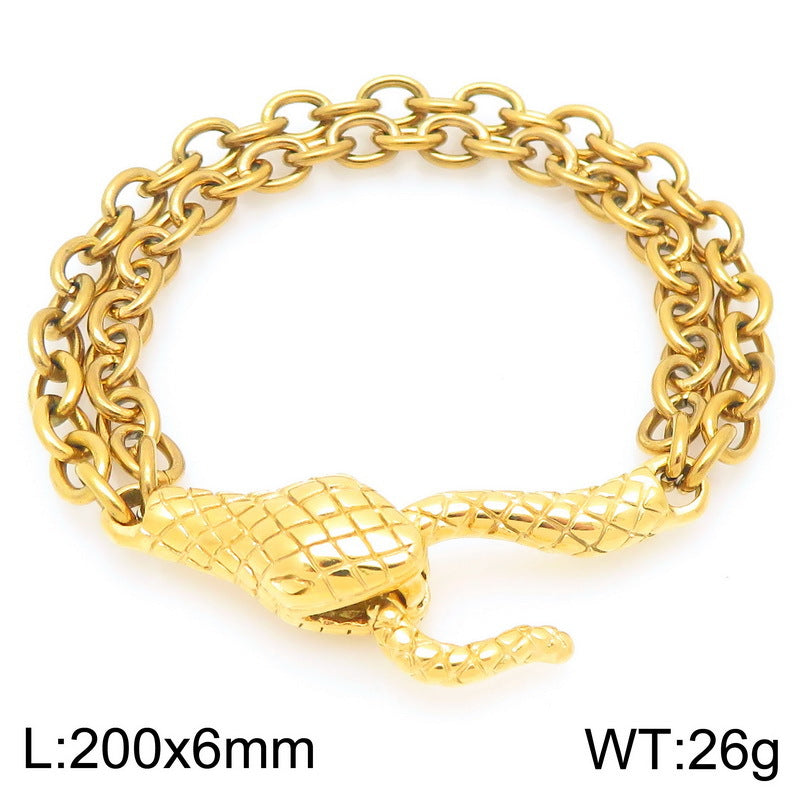 Punk Style Snakehead Layered Chain Men's Titanium Steel Bracelet