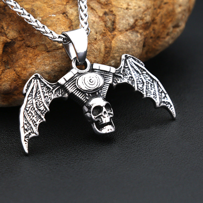 Gothic Skull Bat Stainless Steel Pendant Necklace