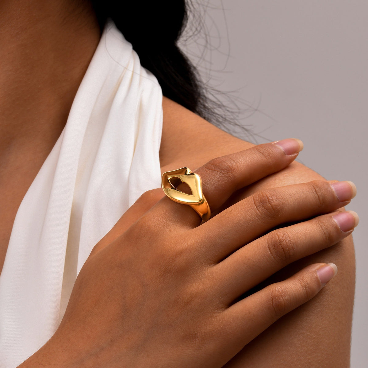 Stainless Steel Lip Ring Gold Ladies
