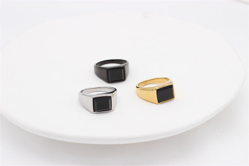 Men Titanium Steel Ring With Black Stone Unisex Durable Fashion Accessory Planderful For Modern Gents