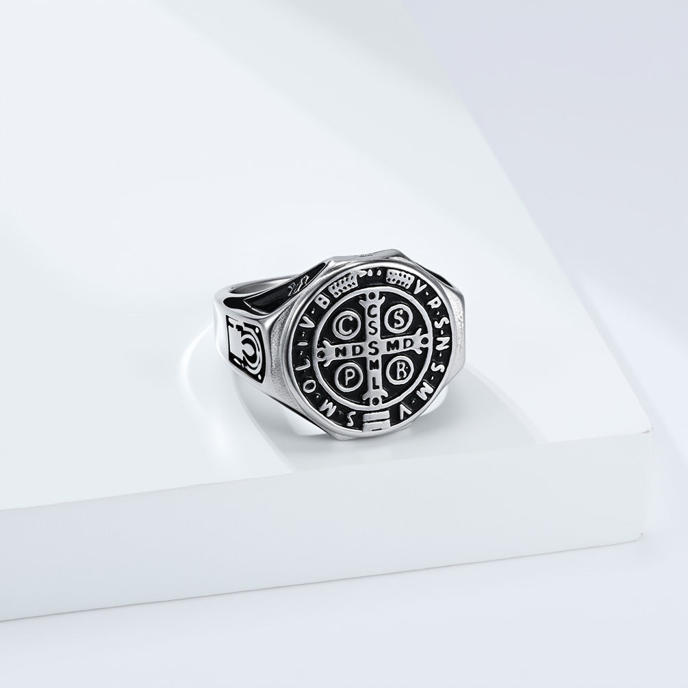 Saint Benedict Exorcist Stainless Steel Ring By Planderful Collection For Men And Unisex Protection Statement Jewelry