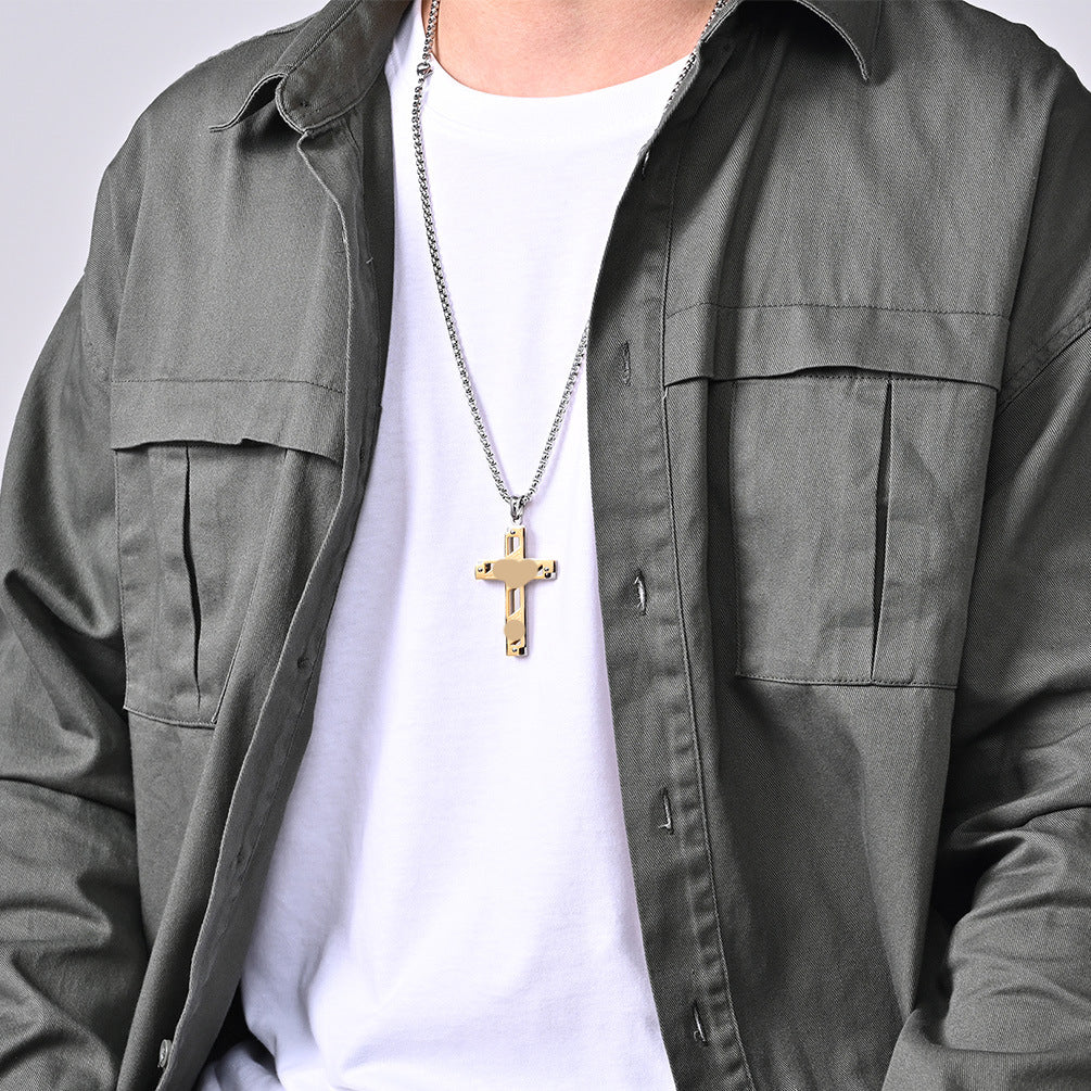 Geometric Two-Tone Cross Pendant Necklace