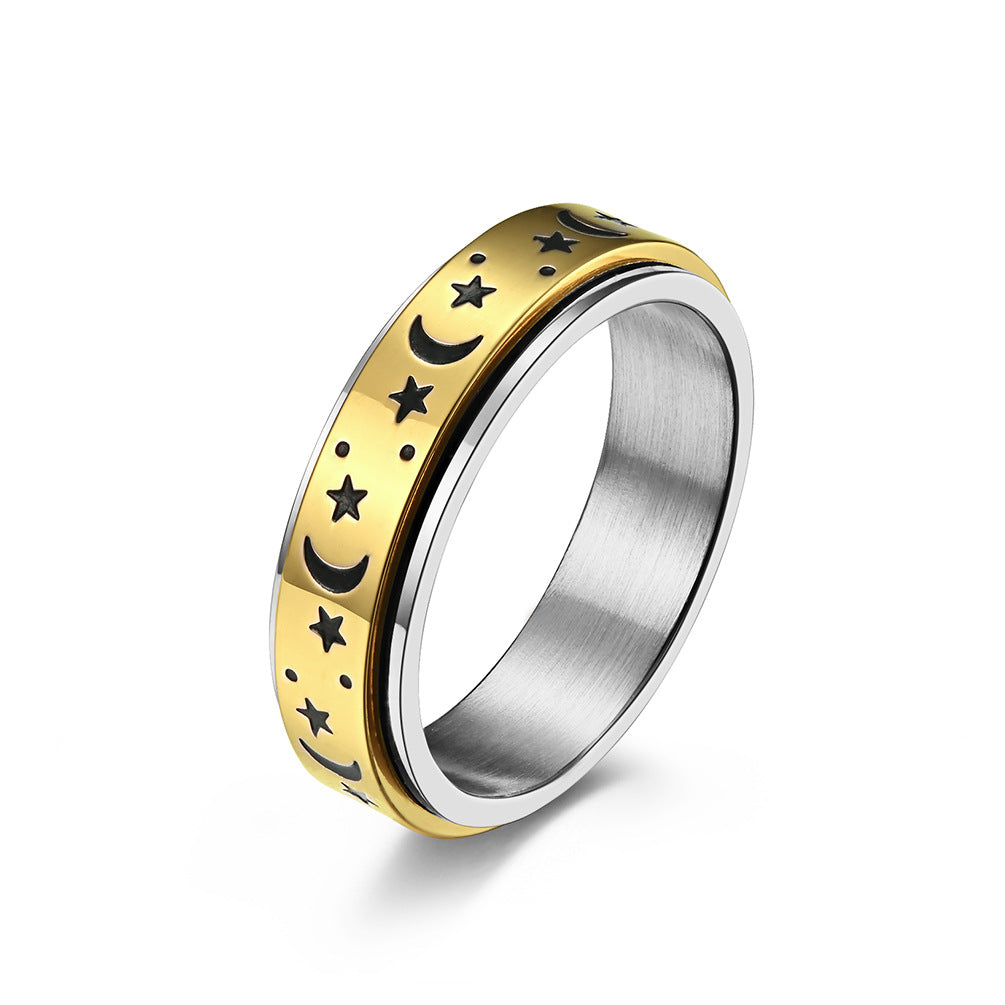 Planderful Premium Star Moon Rotating Ring For Anxiety Relief Unisex Stainless Steel Jewelry